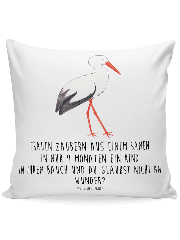 Kissen Storch mit Spruch in Weiß