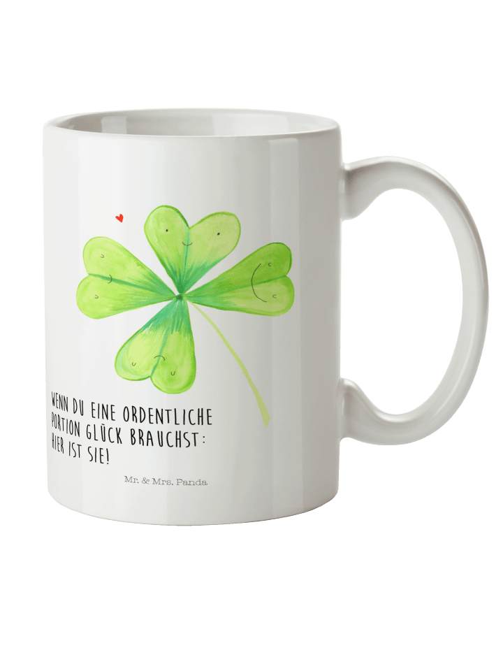 Becher Blume Kleeblatt mit Spruch in Weiß