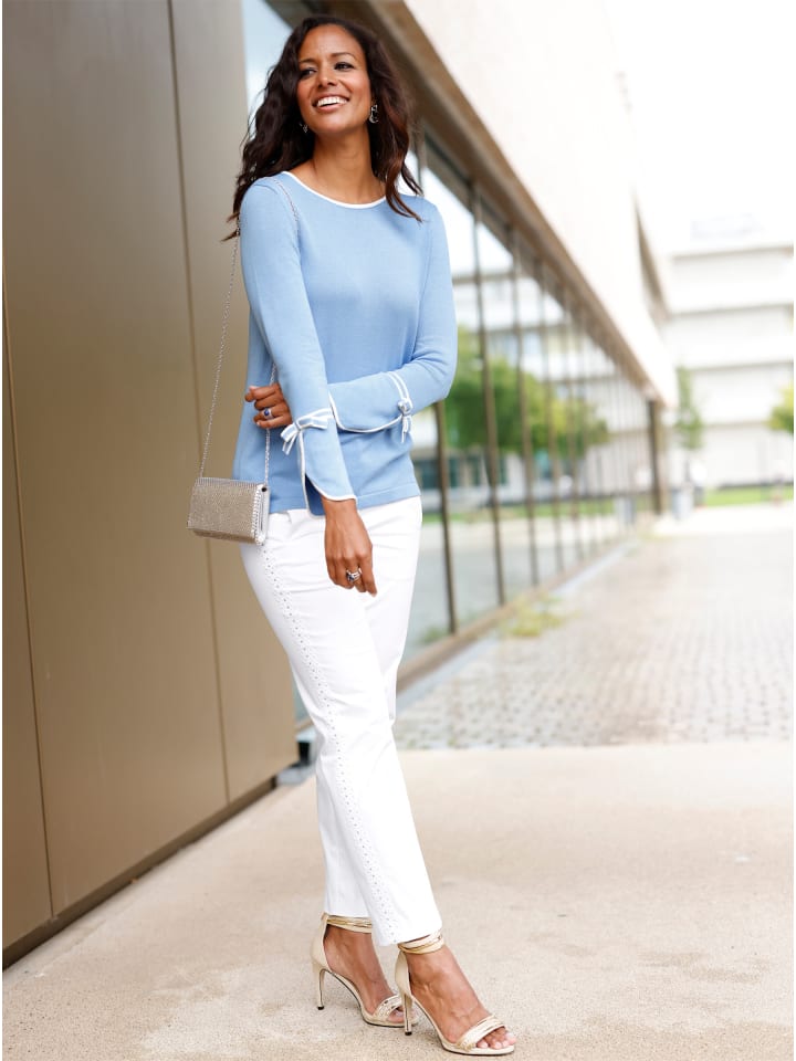 Rundhals-Pullover in himmelblau