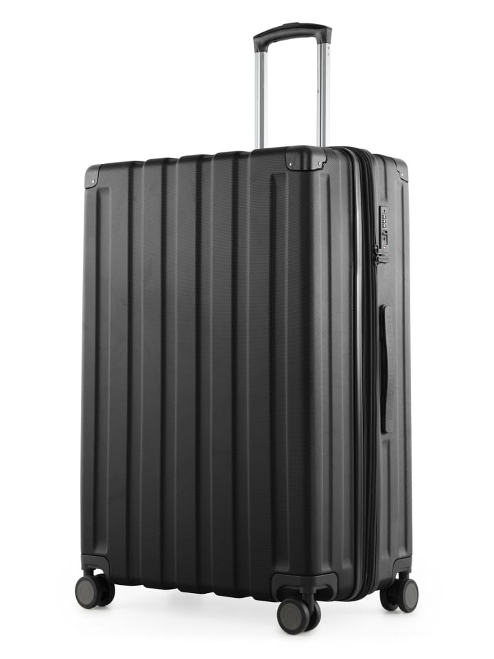 Q-Damm - Großer Koffer Hartschale XL Trolley, TSA, 68cm, 4 Rollen, 133 L in Schwarz