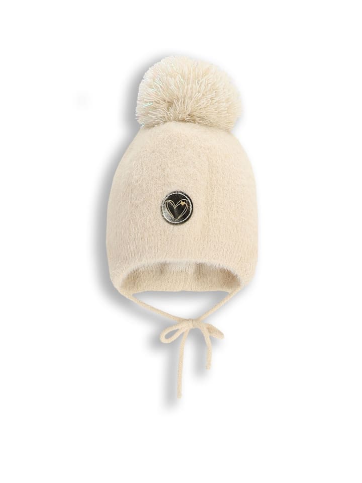 Wintermütze mit Bommel in beige