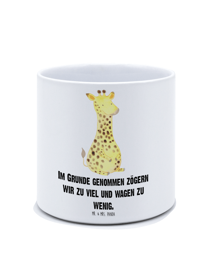 Blumentopf Giraffe Zufrieden mit Spruch in Weiß