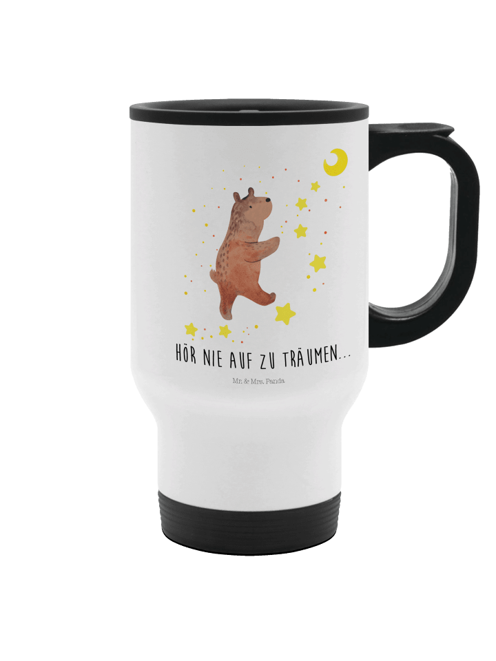 Kaffeebecher Bär Träume mit Spruch in Weiß