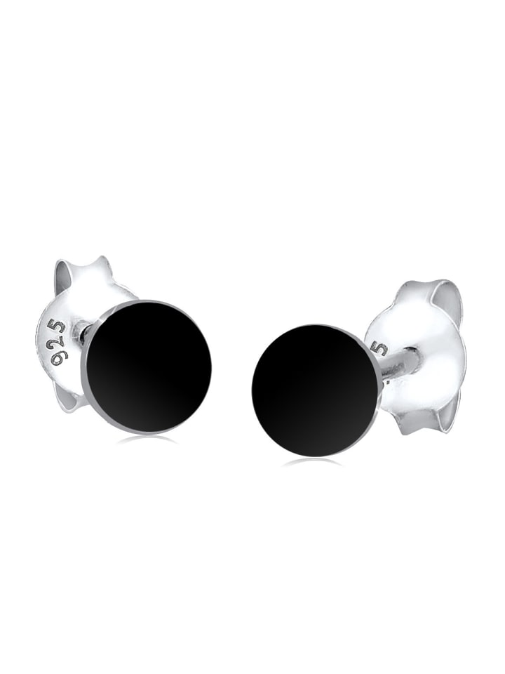 Ohrringe 925 Sterling Silber Geo, Kreis in Schwarz