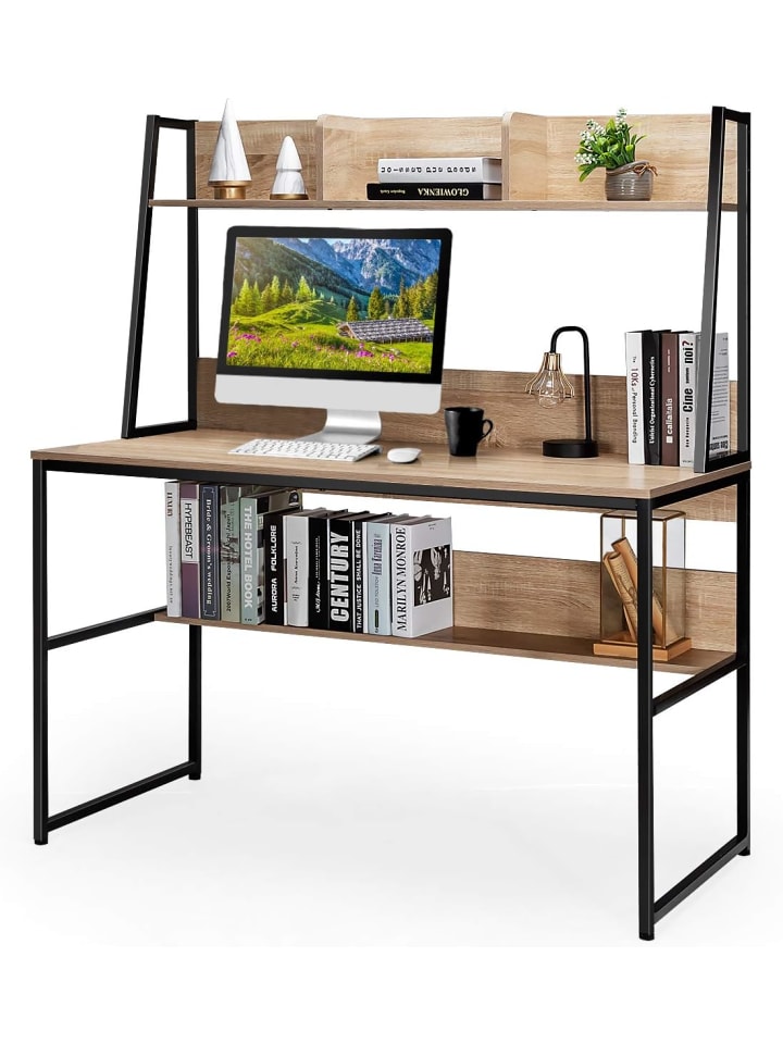Schreibtisch mit Ablage 120 x 57 cm in Hellbraun