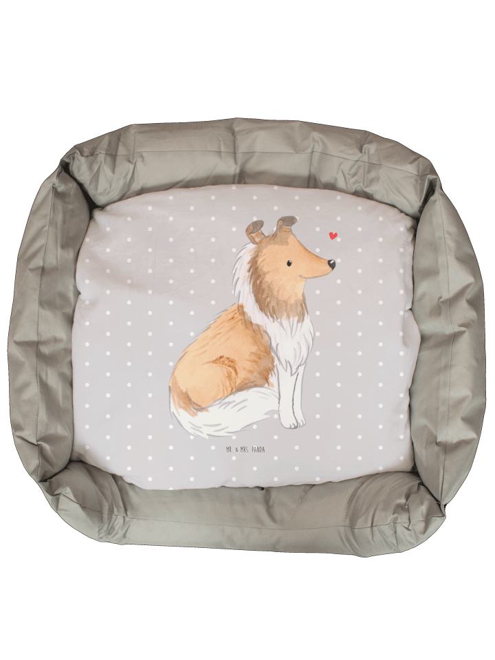 Hundekorb Langhaar Collie Lebensretter ohne Spruch in Grau Pastell