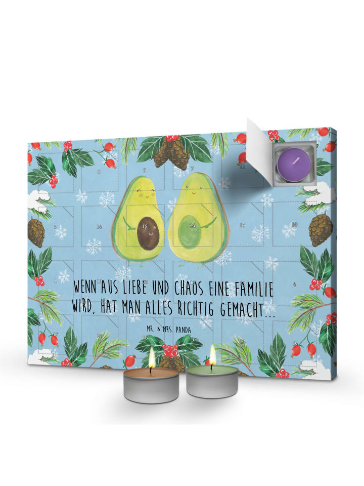 Adventskalender Avocado Pärchen mit Spruch in Eisblau