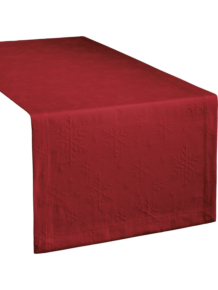 Jacquard, Baumwollmischung Tischläufer Snowflake in rot