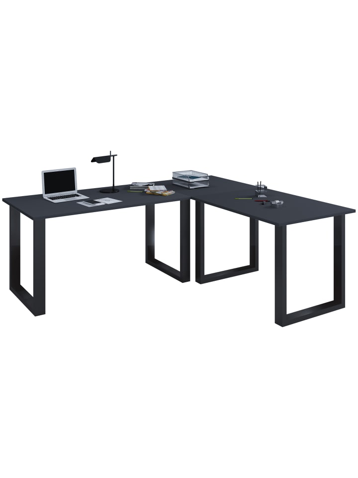 U Schreibtisch Eckschreibtisch L Form 190x190x80 in Schwarz / Anthrazit
