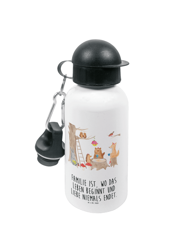 Wasserflasche Waldtiere Picknick mit Spruch in Weiß