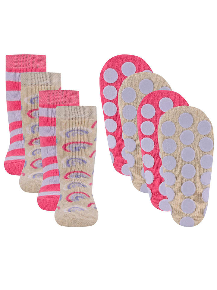 4er-Set Stoppersocken ABS 4er Pack Regenbogen/Ringel in bunt