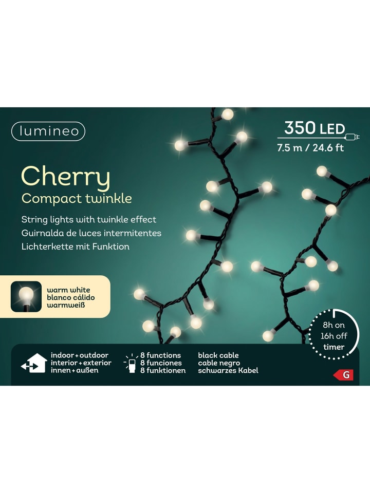 Lichterkette CHERRY Compact Twinkle 350 LED 7,5 m, schwarzes Kabel in warm weiß