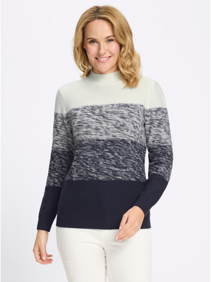 Stehkragen-Pullover in ecru-marine