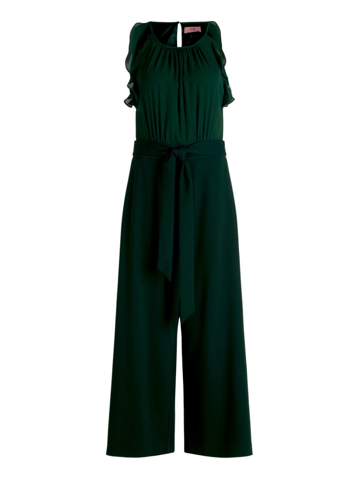 Jumpsuit mit Volant und Bindegürtel in Dark Moss
