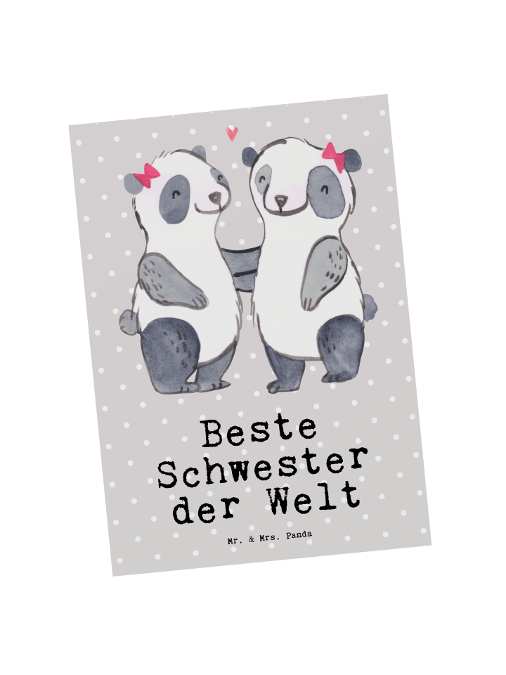 Postkarte Panda Beste Schwester der Welt mit Sp... in Grau Pastell