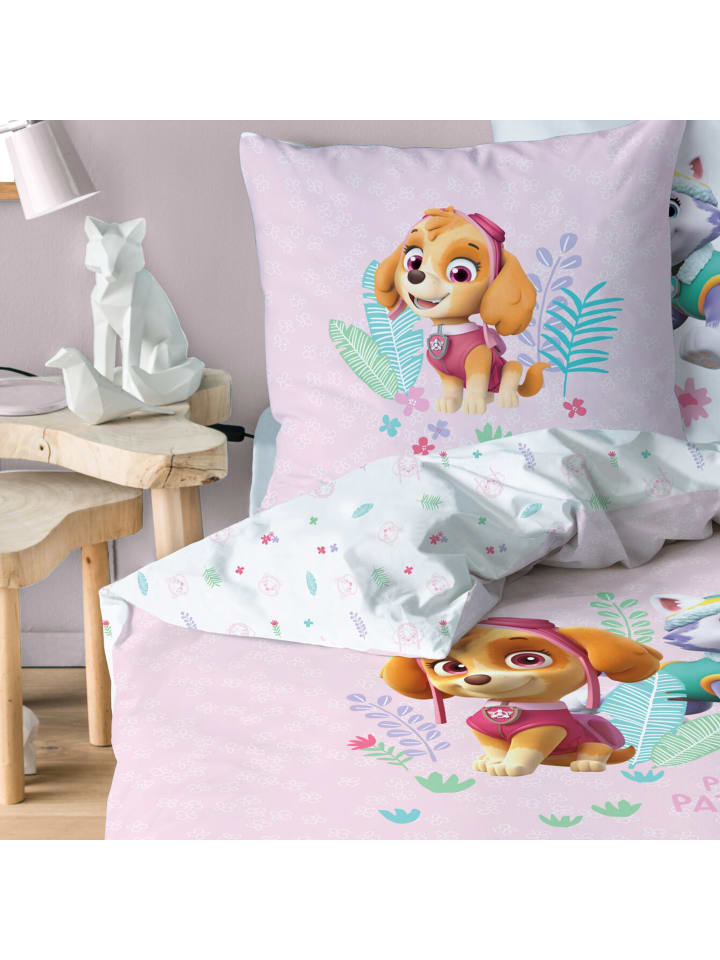 Bettwäsche-Set Biber/Flanell "Paw Patrol - Skye & Everest" in Rosa