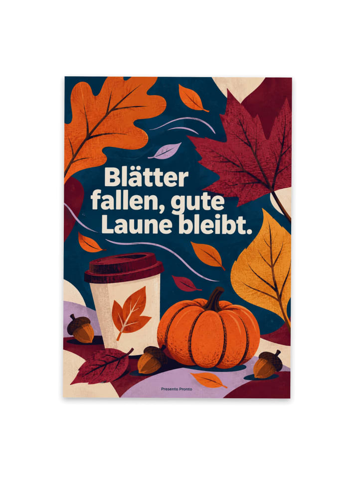 Postkarte Blatt modern Design mit Spruch in Weiß