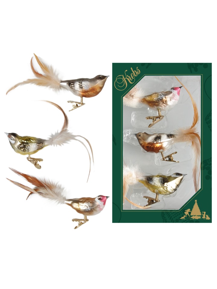 3er-Set: Baumschmuck-Vögel in Bunt