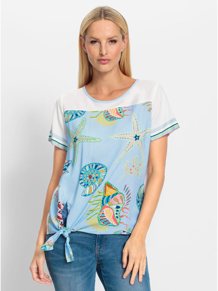 Druckbluse in weiß-eisblau-bedruckt