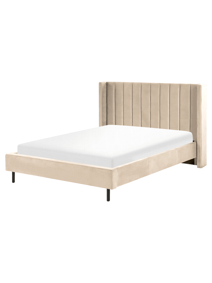 2-tlg Doppelbett VILLETTE in Beige/Schwarz
