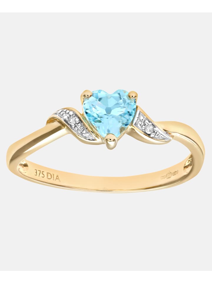 Ring aus 375 Gelbgold mit Diamant mit Topas Herz-Design