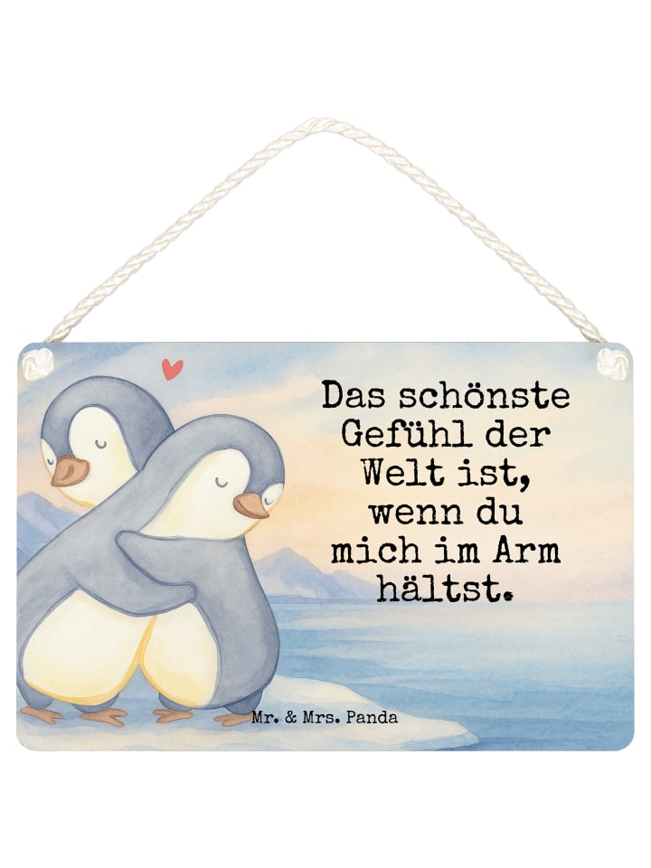 Schild Pinguine Kuscheln Design mit Spruch in Weiß