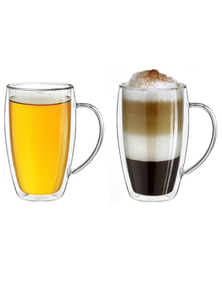 Doppelwandige Gläser S-HH mit Henkel 400ml im 2er Set mit Thermoeffekt, Glas 490