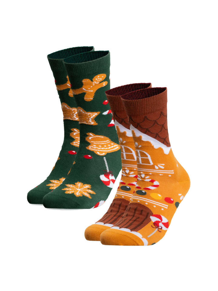 2er Pack Weihnachts Socken Santa in Gingerbread