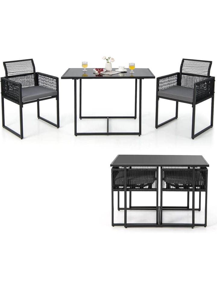 3 tlg. Gartenmöbel-Set platzsparend in Schwarz