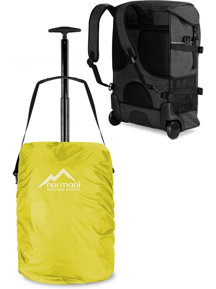 Rucksack mit Trolleyfunktion 37 L und Regenüberzug in Gelb