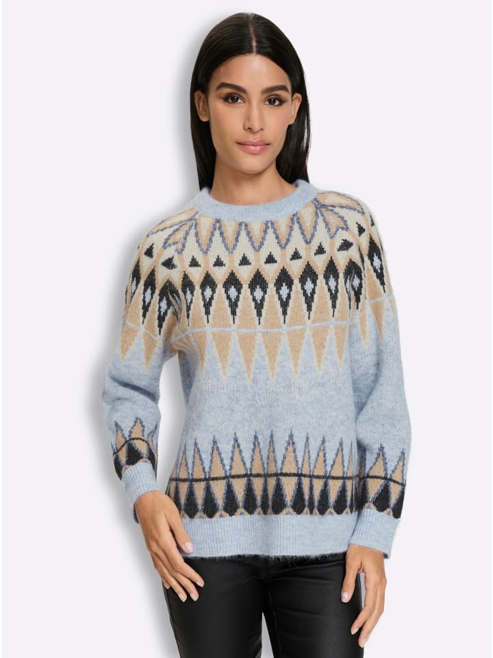 Pullover in bleu-camel-gemustert
