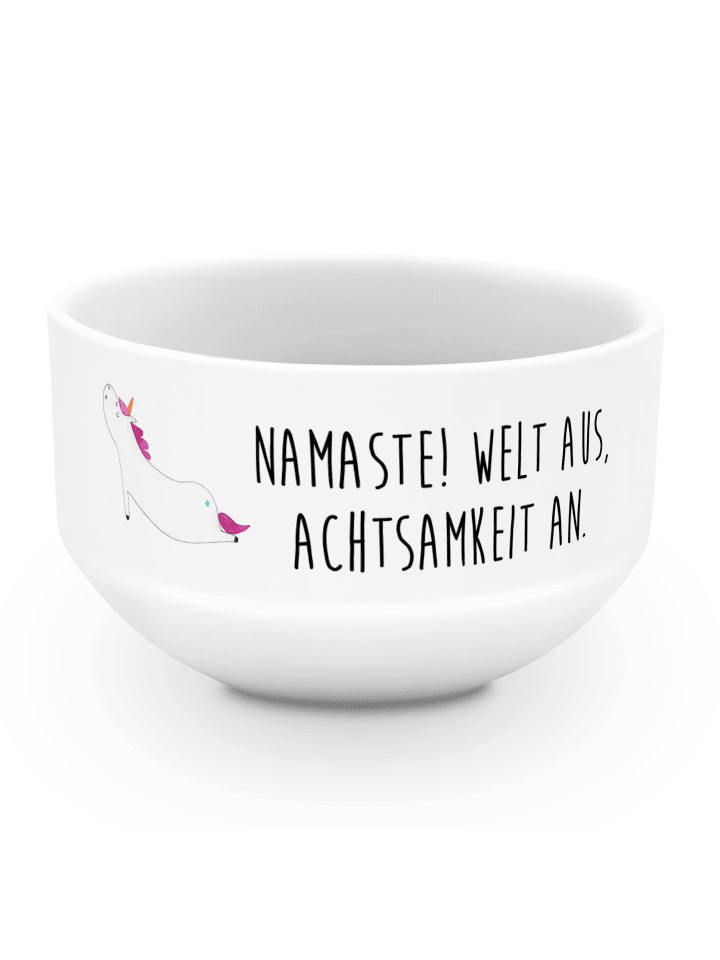 Obstschale Einhorn Yoga mit Spruch in Weiß