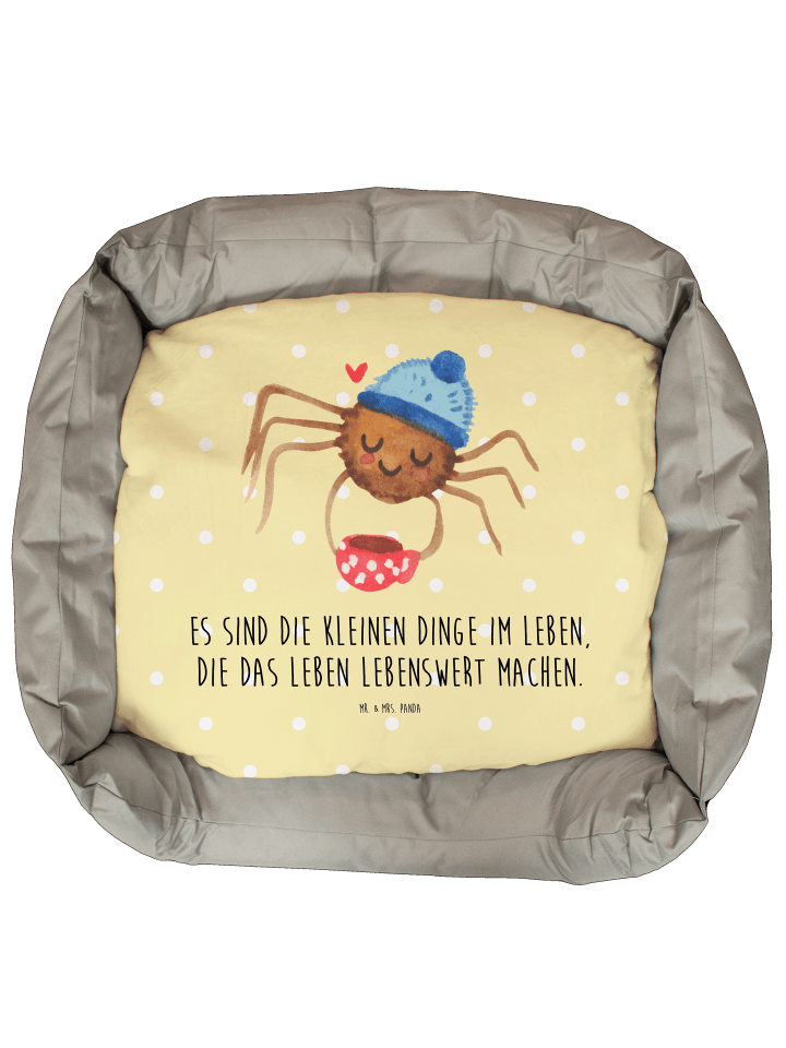 Katzenbett Spinne Agathe Kaffee mit Spruch in Gelb Pastell