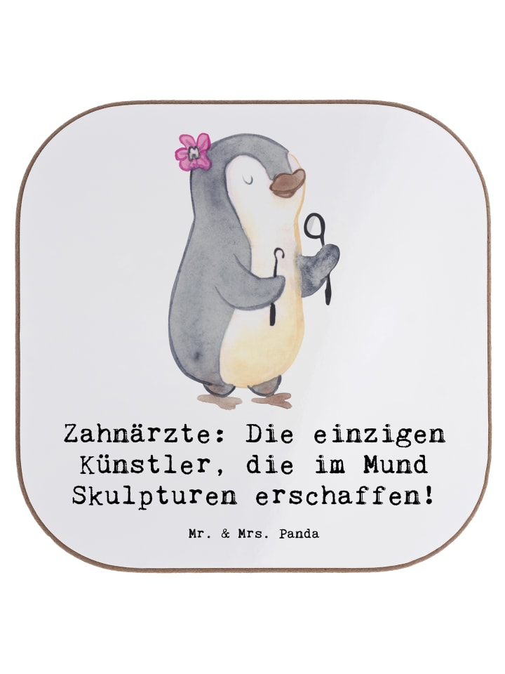 Glasuntersetzer Zahnarzt Künstler mit Spruch in Weiß