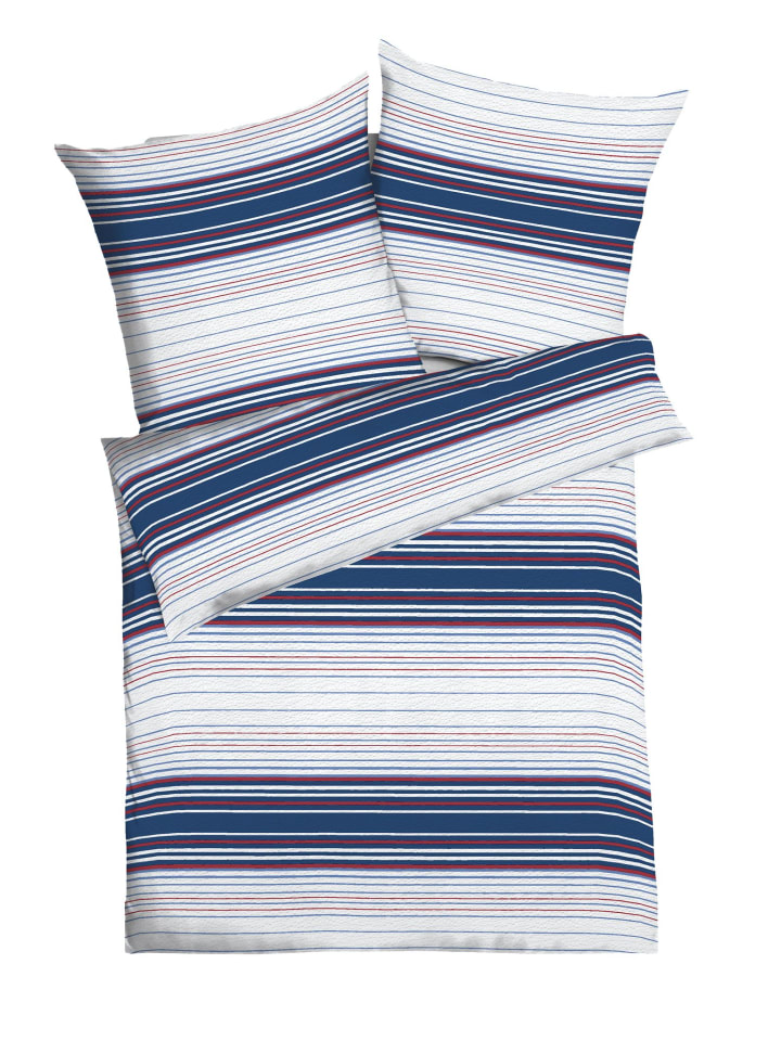 2 tlg. Seersucker Bettwäsche 135x200cm Marine Stripe in Blau/ Weiß/ Rot