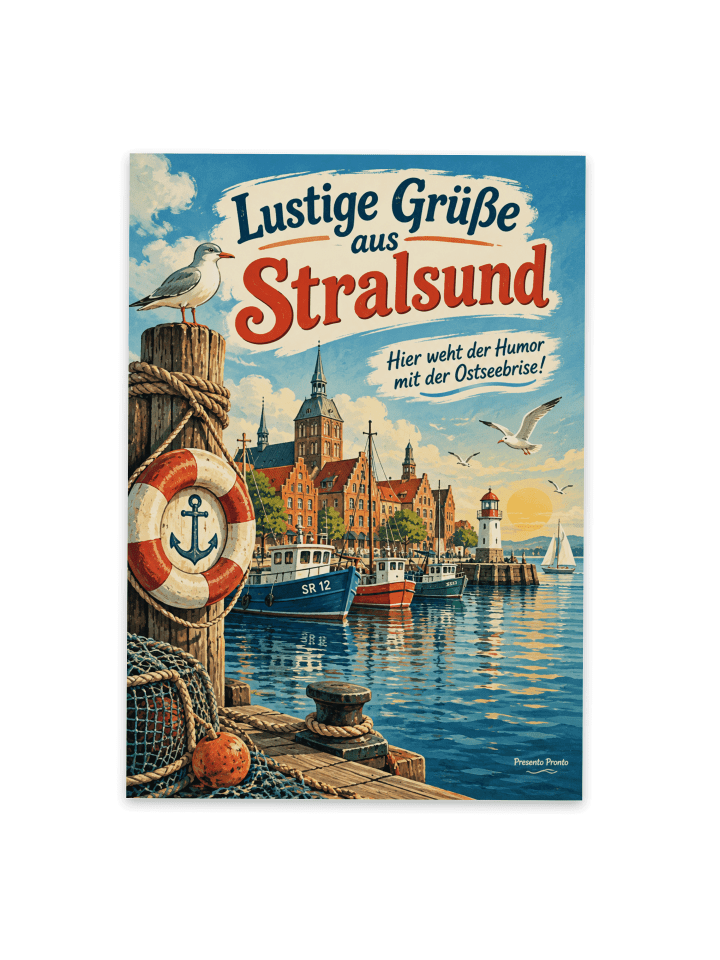 Postkarte Hafen retro Design mit Spruch in Weiß