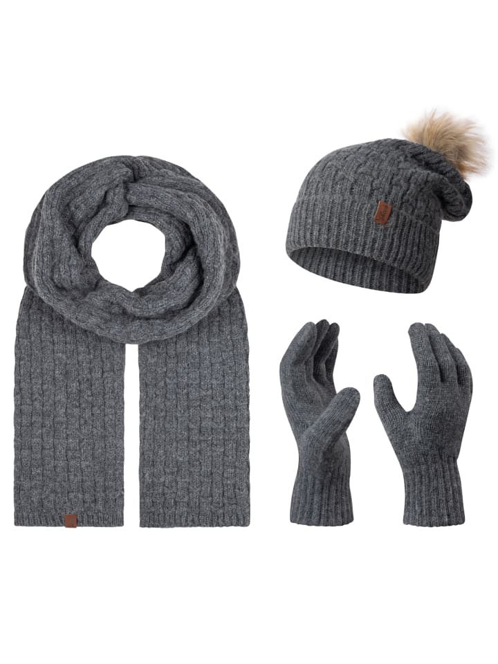 Schal Mütze Handschuhe Set in Dunkelgrau