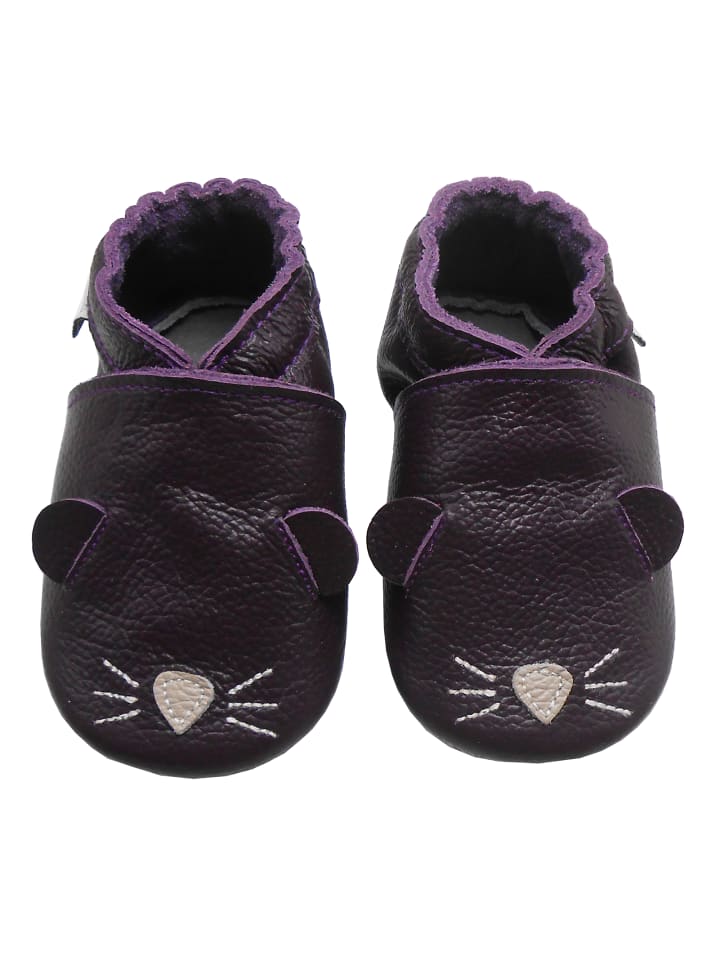 Dunkellila Baby-Leder-Laufschuhe, komfortabel mit rutschfester Sohle -Mäusemotiv