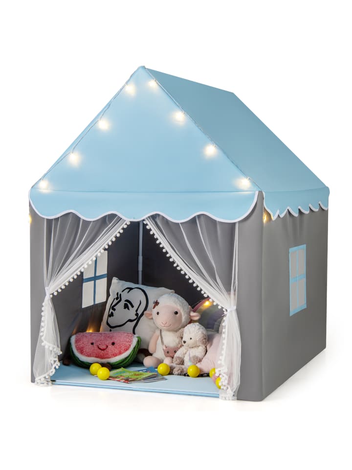 Spielhaus Kinderzelt mit Sternenlichter in Blau