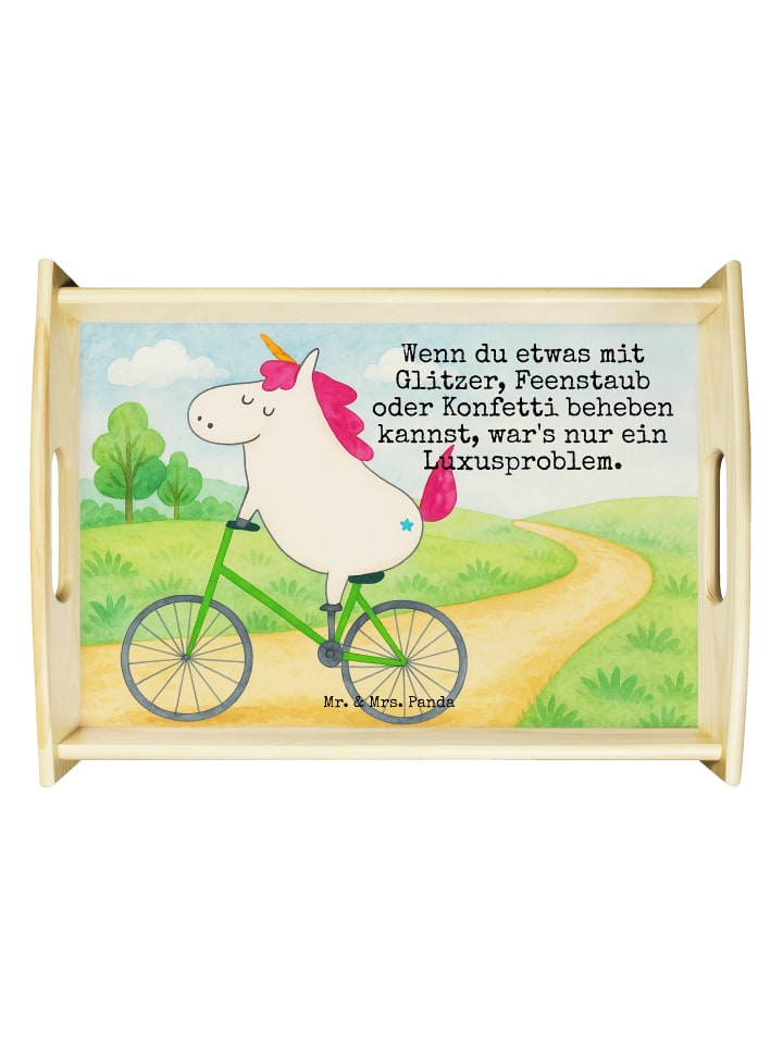 Tablett Einhorn Radfahrer Design mit Spruch in Weiß