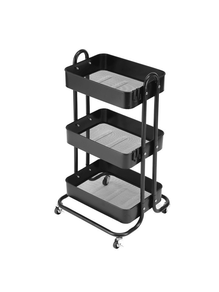 Küchenrollwagen 3 Ebenen auf Rollen in Schwarz 44x40x80 cm