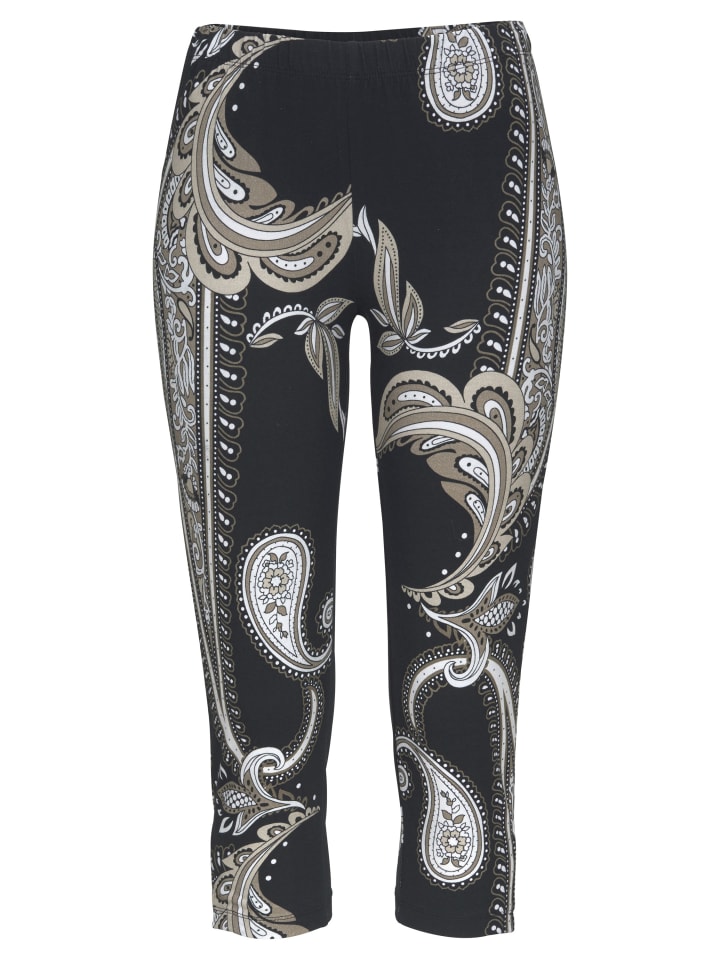Caprileggings in schwarz-bedruckt