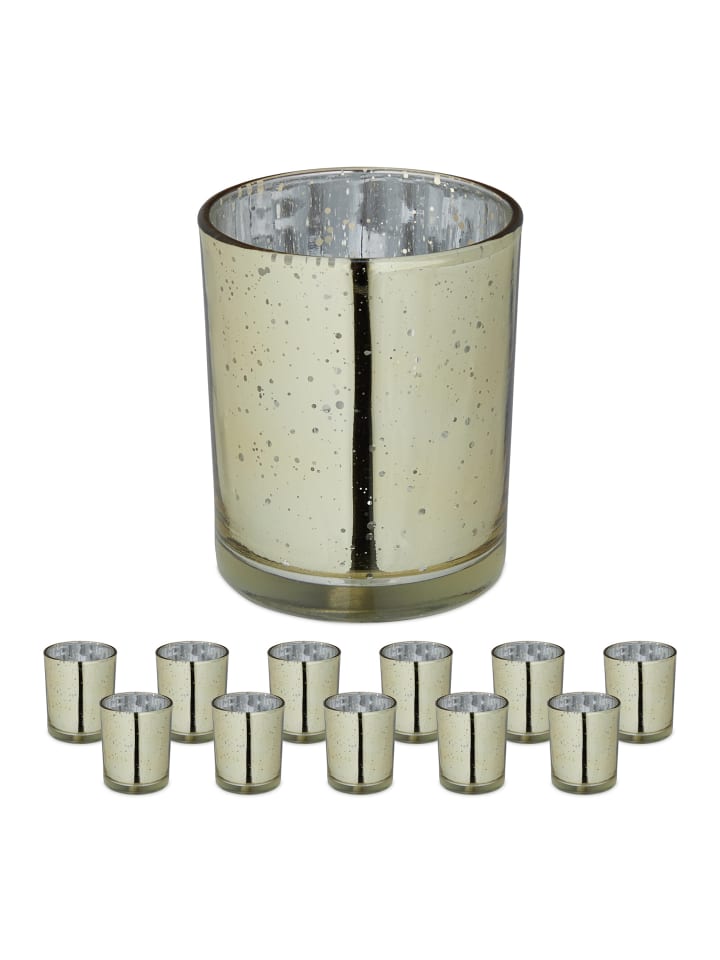 12 x Teelichtglas in Gold