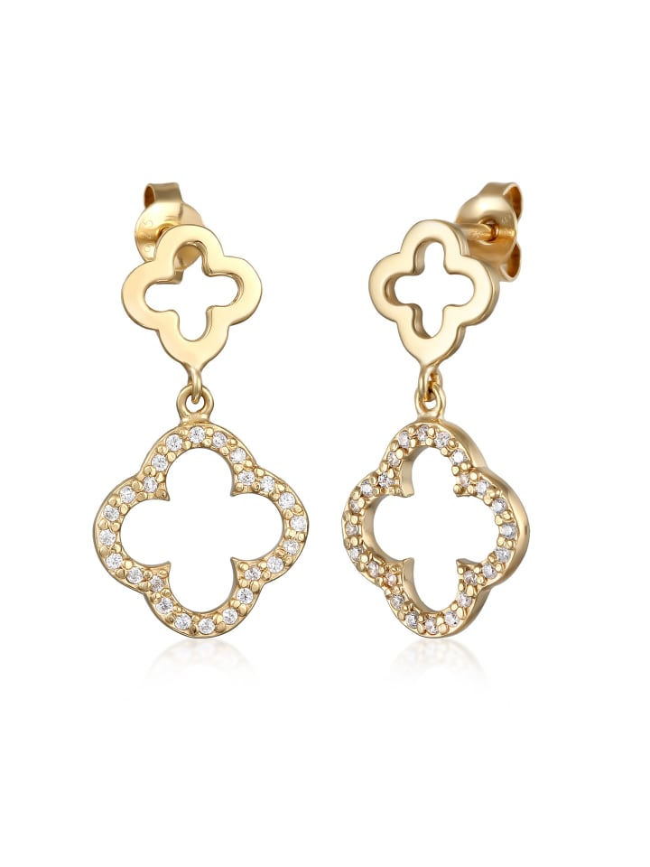 Ohrringe 925 Sterling Silber Kleeblatt in Gold