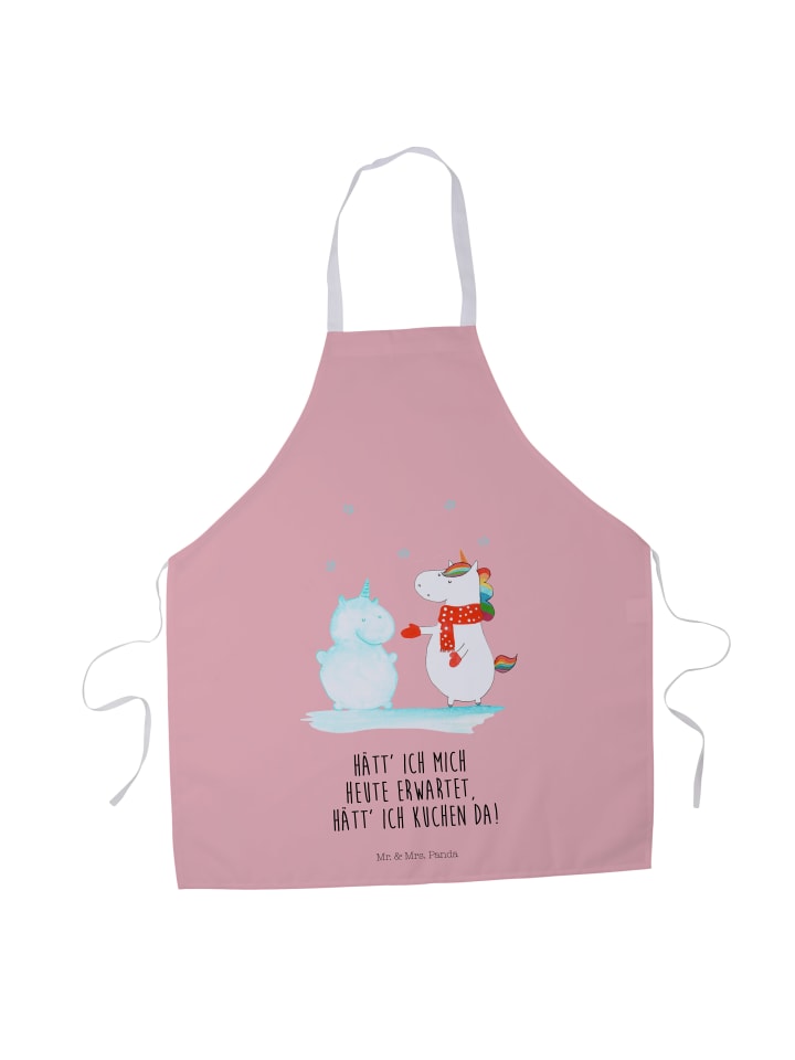 Profi Kochschürze Einhorn Schneemann mit Spruch in Rot Pastell