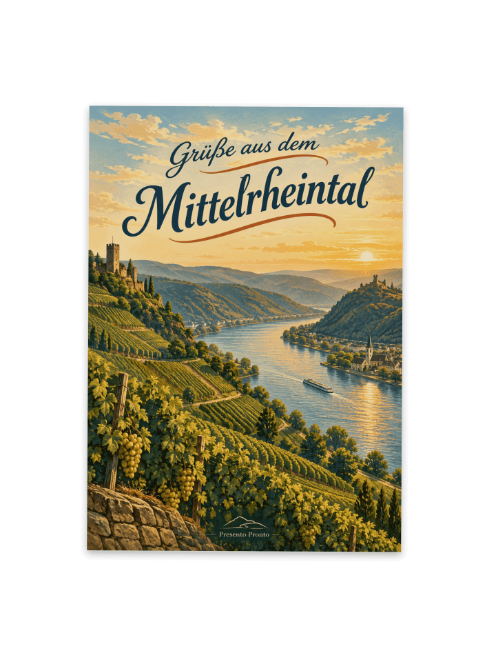 Ansichtskarte Mittelrheintal nostalgisch Design... in Weiß