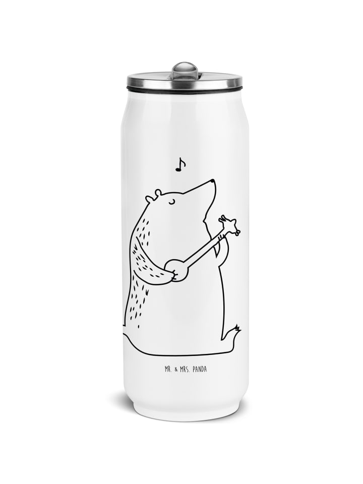 Trinkflasche Bär Gitarre ohne Spruch in Weiß