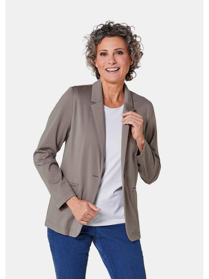 Damenblazer mit Reverskragen und Paspeltaschen in taupe