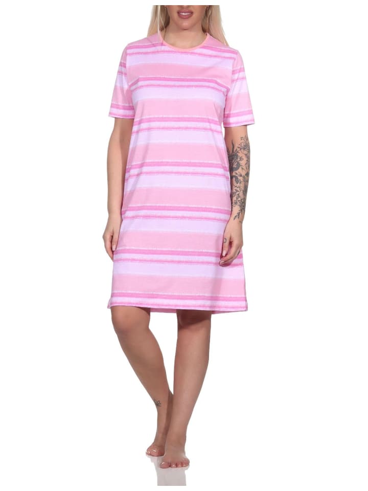 kurzarm Nachthemd frohen Streifen Look - 79337 in rosa
