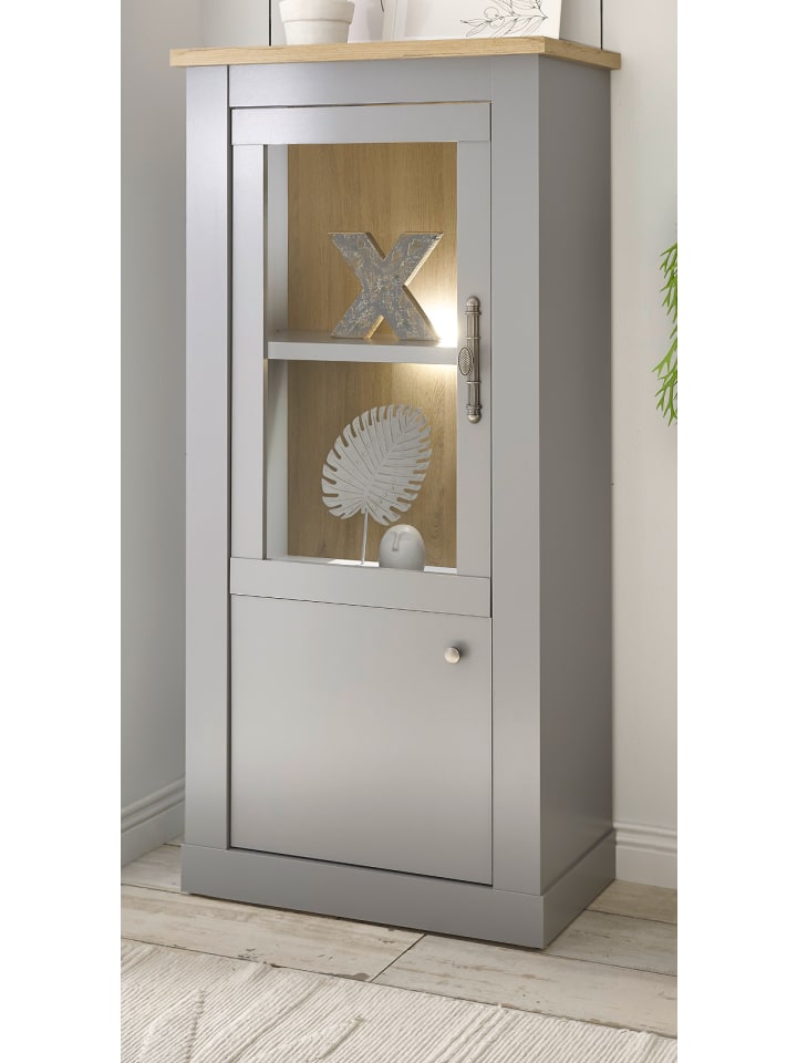 Vitrine grau, Artisan Eiche Landhaus 68 cm, Vitrinenschrank 2-türig